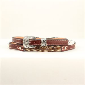 Leather hat band with horse hair and conchos - Brown