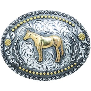 Standing Horse Oval with Fancy Berry Edge Buckle