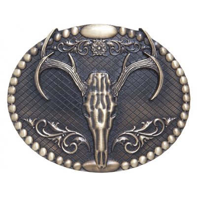 AndWest Antique Brass Oval Elk Skull Belt Buckle