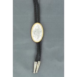 Bolo tie Double S - Oval silver with gold outline