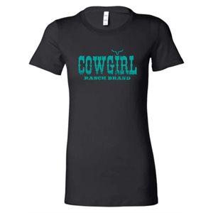 Ranch Brand Ladies Cowgirl Western T-Shirt - Black and turquoise