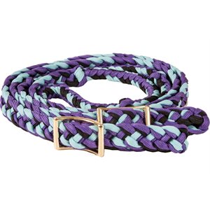 Mustang Braided Barrel Reins with Knots - Purple / Black / Turquoise