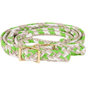 Mustang Braided Barrel Reins with Knots - Lime / Silver / White