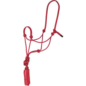Mustang Economy Rope Halter With Lead - Red