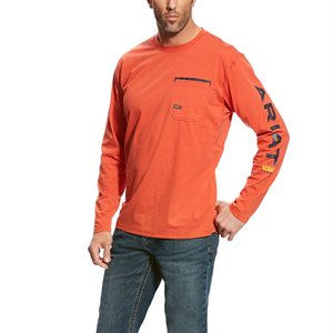 Ariat Men's ''Rebar Workman Logo'' Long Sleeves Work Shirt - Volcanic Fire