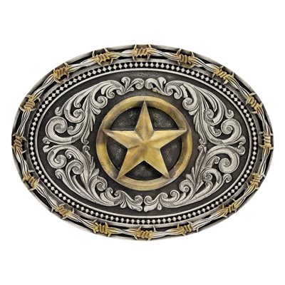 Two Tone Rope & Barbed Wire Lone Star Attitude Buckle
