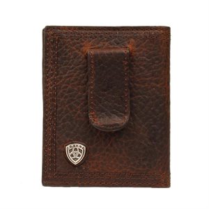 Ariat bi-fold money clip wallet - Distressed brown