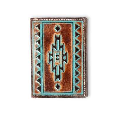 Ariat small wallet in distressed leather - Turquoise motif