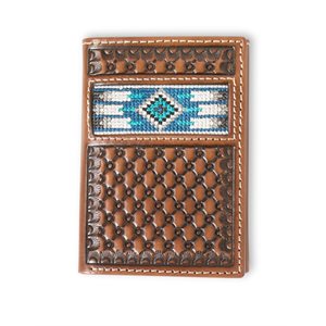 Petit portefeuille Ariat en cuir avec perles et motif Southwest - Brun