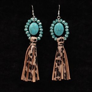 Silver Strike earrings - Turquoise stone and leopard tassel