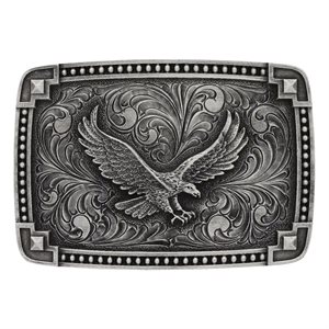 Montana Attitude Classic Antiqued Tied at the Corners Belt Buckle with Soaring Eagle