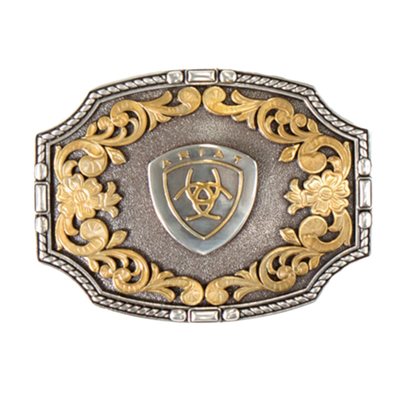 Ariat 2 tones belt buckle - Silver antique and gold antique with logo
