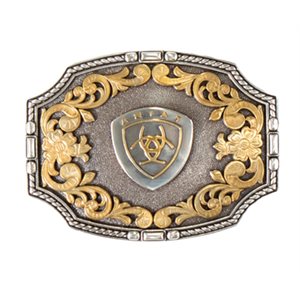 Ariat 2 tones belt buckle - Silver antique and gold antique with logo