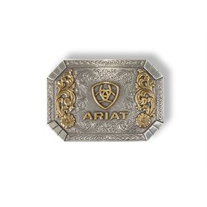 Boucle de ceinture Ariat rectangulaire - Couleur argent et or avec logo