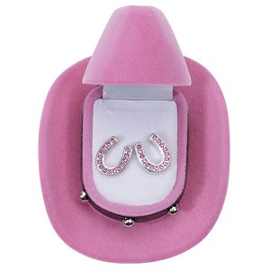AWST Earrings with Cowboy Hat Gift Box - Pink Horseshoe 