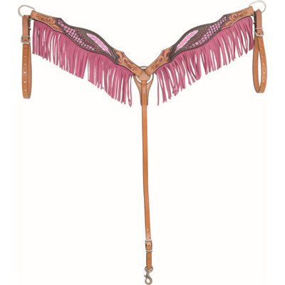 Country Legend Gator & Feathers Breast Collar - Golden & Pink