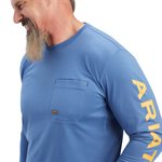 Ariat Men's Rebar Workman Logo Work Shirt - Blue & Orange