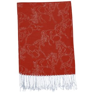 AWST Linear Horse Pashmina Scarf - Red