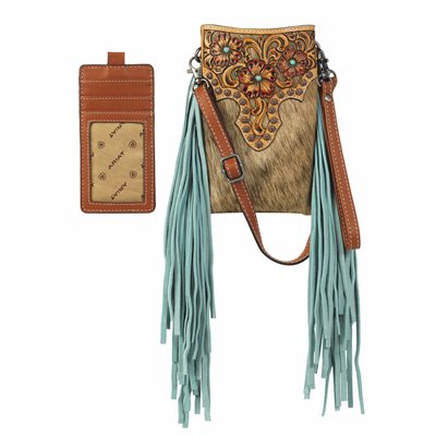 Ariat cellphone case with flowers, calf hair and fringes