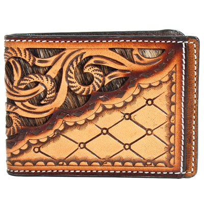 3D Hand Tooled Leather Overlay Bifold Spring Money Clip
