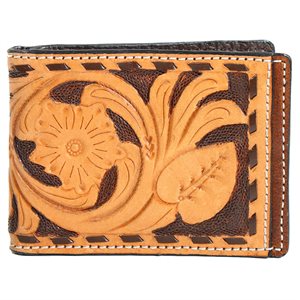 3D Brown Buck Lace Stitching Bifold Spring Money Clip