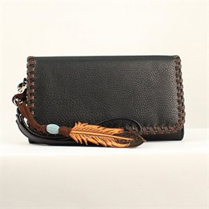 Blazin Roxx leather wallet with feather - Black