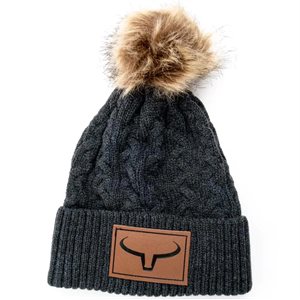 Ranch Brand Knitted Hat with Fur Pompom - Grey