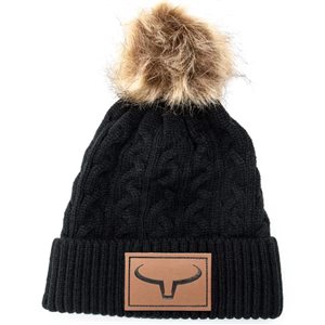 Ranch Brand Knitted Hat with Fur Pompom - Black