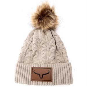 Ranch Brand Knitted Hat with Fur Pompom - Taupe